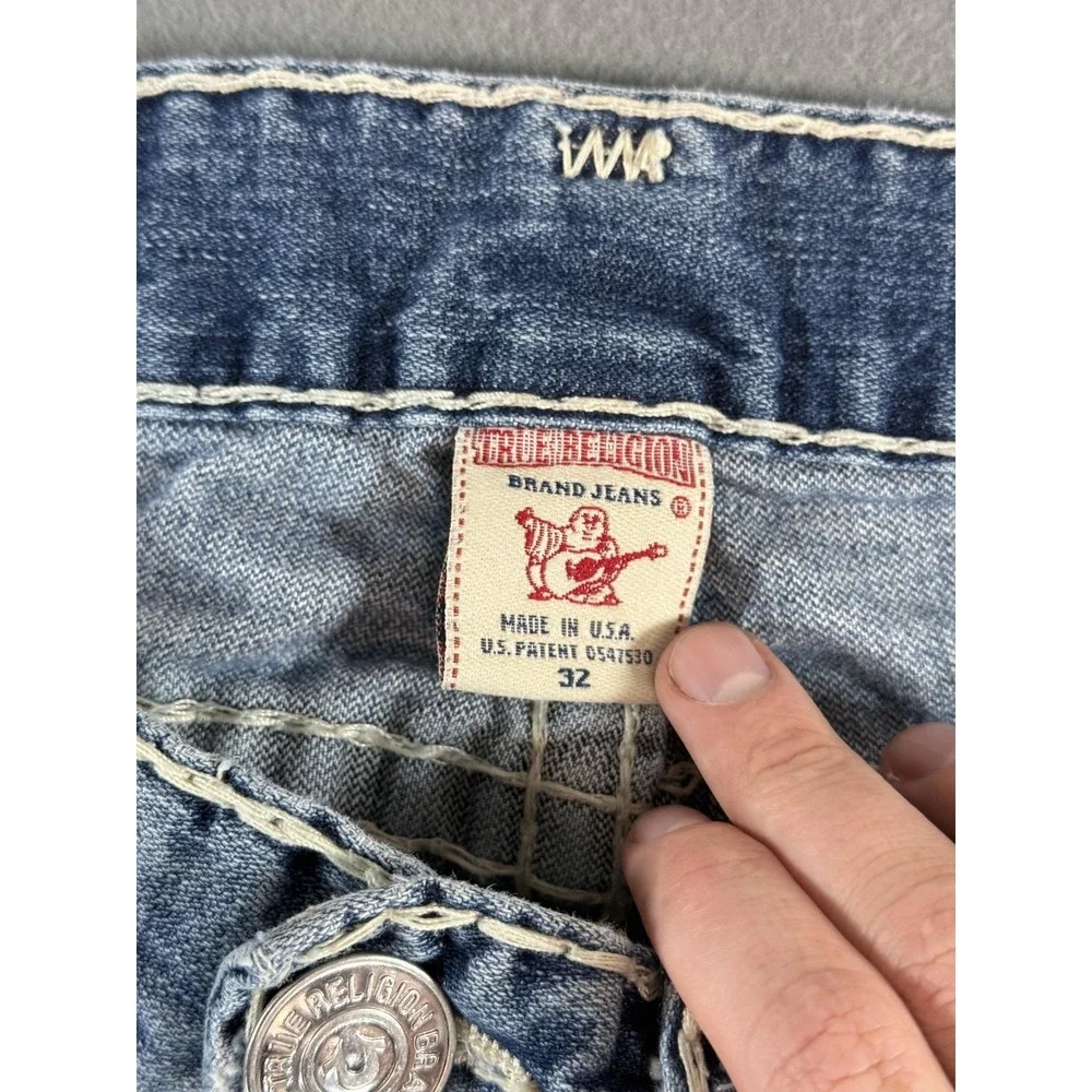 True Religion Bobby Super T Jeans Mens 32 Med Wash Relaxed Bootcut Distressed